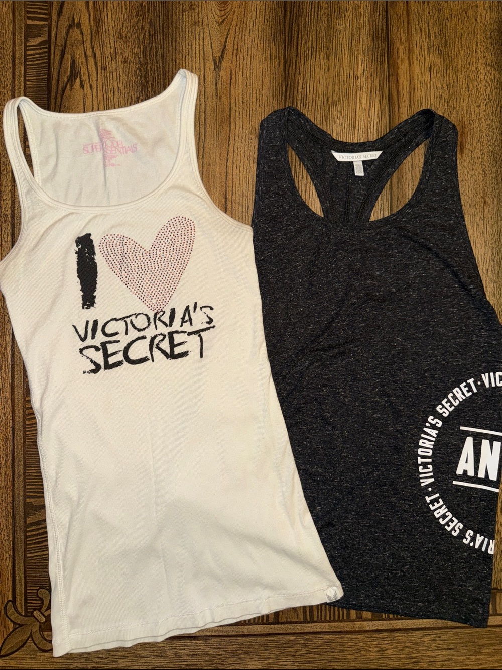 Victoria's Secret lot of Rhinestone Heart & Heather Charcoal Graphic Tank Tops